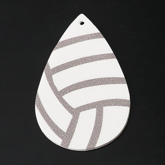Picture of PU Leather Sport Pendants Drop White 5.7cm x 3.7cm, 5 PCs