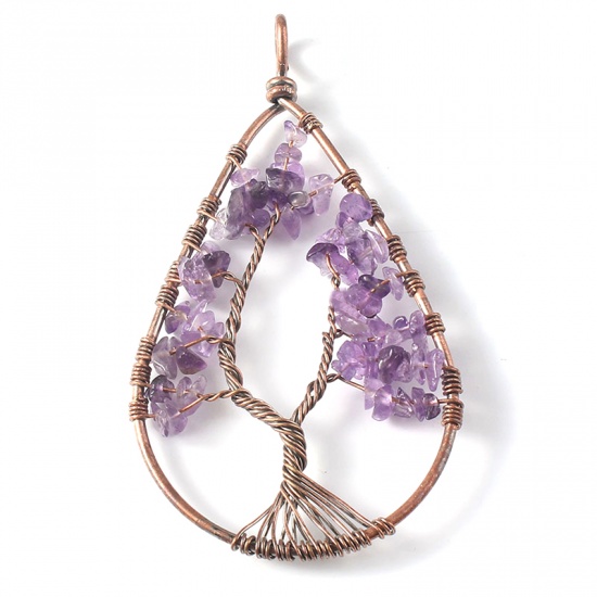 Picture of Crystal ( Natural ) Pendants Drop Purple Tree Hollow 80mm x 42mm, 1 Piece