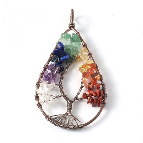 Picture of Stone ( Natural ) Pendants Drop Multicolor Tree Hollow 80mm x 42mm, 1 Piece