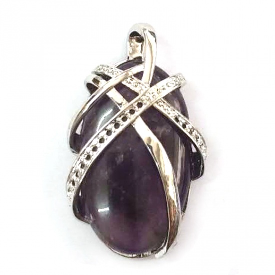 Picture of Crystal ( Natural ) Pendants Oval Purple 38mm x 22mm, 1 Piece
