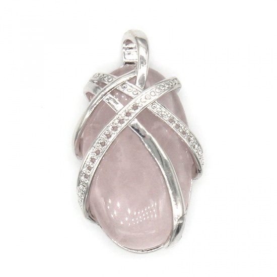 Picture of Crystal ( Natural ) Pendants Oval Light Pink 38mm x 22mm, 1 Piece