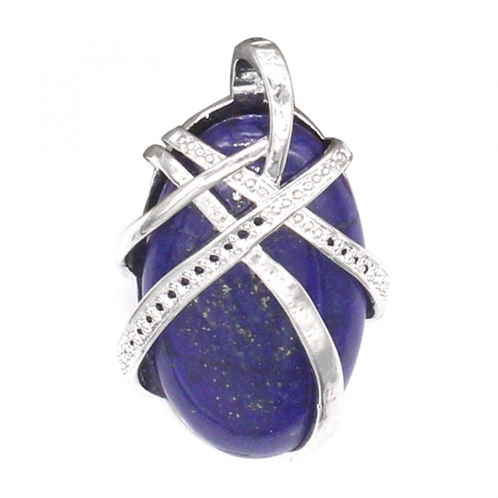 Picture of December Birthstone - Lapis Lazuli ( Natural ) Pendants Oval Deep Blue 38mm x 22mm, 1 Piece