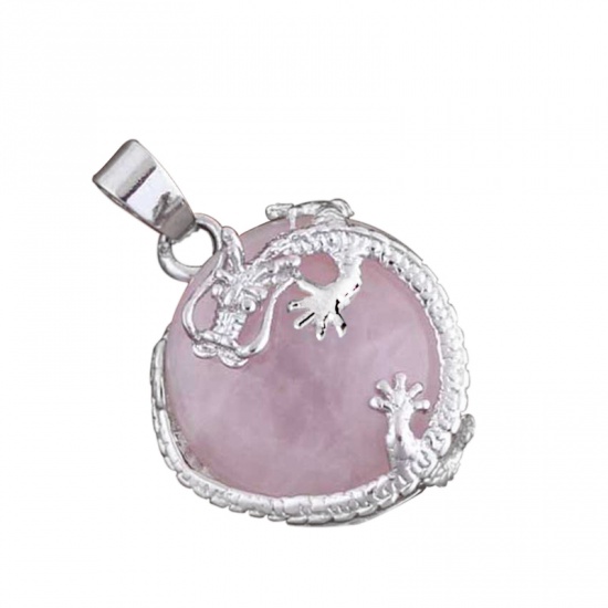 Picture of Crystal ( Natural ) Charms Pink Round Dragon 3.4cm x 2.3cm, 1 Piece