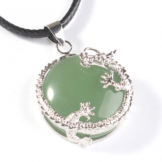 Picture of Aventurine ( Natural ) Charms Green Round Dragon 3.4cm x 2.3cm, 1 Piece