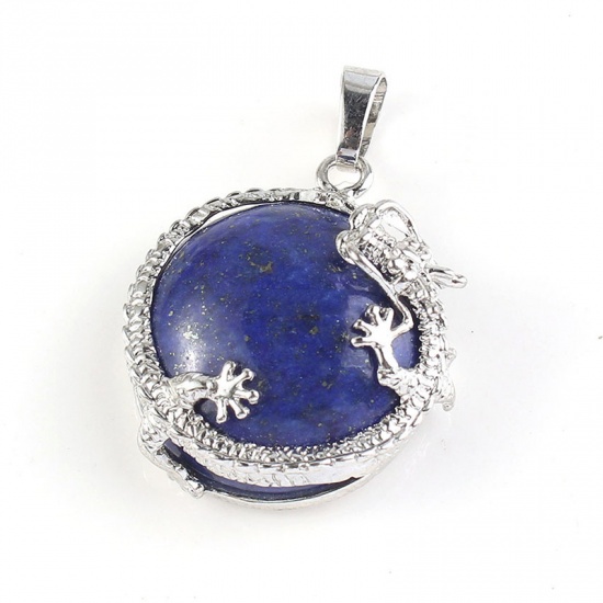 Picture of December Birthstone - Lapis Lazuli ( Natural ) Charms Deep Blue Round Dragon 3.4cm x 2.3cm, 1 Piece
