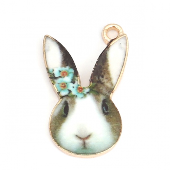 Picture of Zinc Based Alloy Charms Rabbit Animal KC Gold Plated Coffee Enamel 19mm x 11mm, 10 PCs