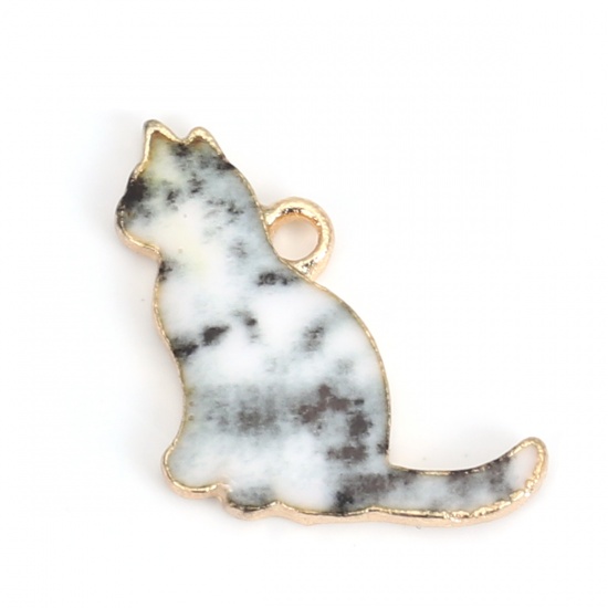Immagine di Lega di Zinco Charms Gatto KC Placcato Oro Grigio Smalto 17mm x 16mm , 10 Pz