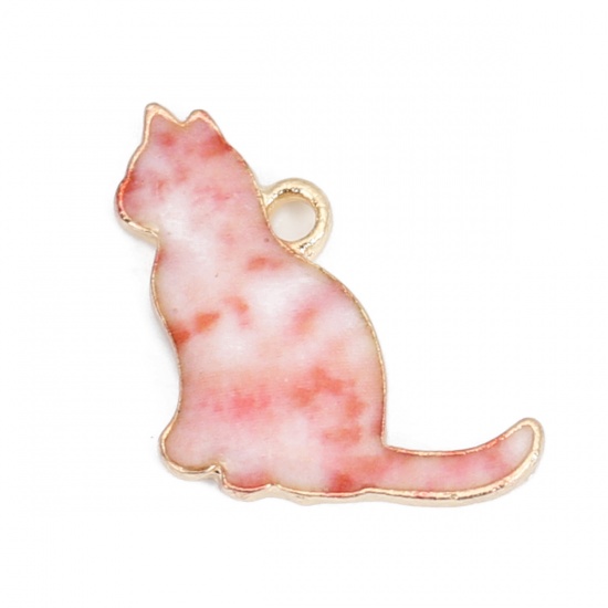 Immagine di Lega di Zinco Charms Gatto KC Placcato Oro Rosa Pesca Smalto 17mm x 16mm , 10 Pz