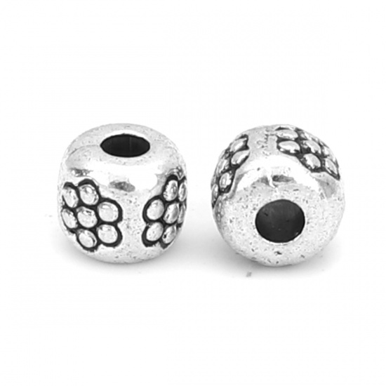 Picture of Zinc Based Alloy Spacer Beads Round Antique Silver Flower About 4mm Dia., Hole: Approx 1.3mm, 200 PCs