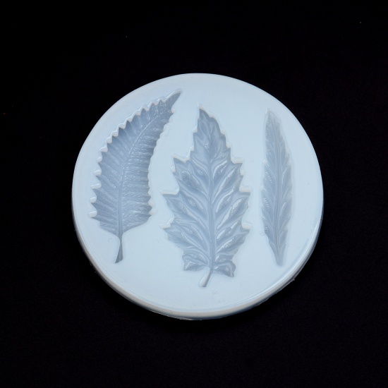 Picture of Silicone Resin Mold For Jewelry Making Round White Leaf 8.5cm Dia., 10 PCs