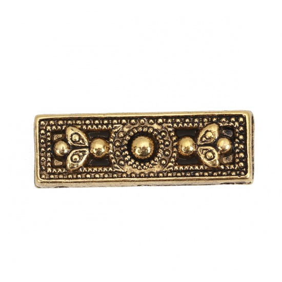 Picture of Zinc Based Alloy Spacer Beads 3 Holes Rectangle Gold Tone Antique Gold Bee 26mm x 9mm, Hole: Approx 1.7mm, 20 PCs