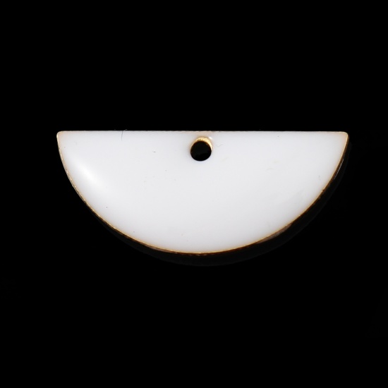 Image de Breloques Sequins Emaillés Double Face en Cuivre Demi-Rond Couleur Laiton Blanc 18mm x 8mm, 10 Pcs