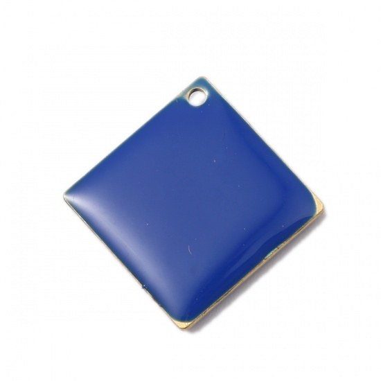 Immagine di Rame Sequins Smaltati Charms Rombo Colore di Ottone Blu 21mm x 21mm, 10 Pz