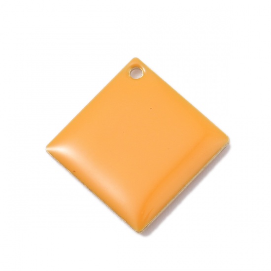 Immagine di Rame Sequins Smaltati Charms Rombo Colore di Ottone Arancione 21mm x 21mm, 10 Pz