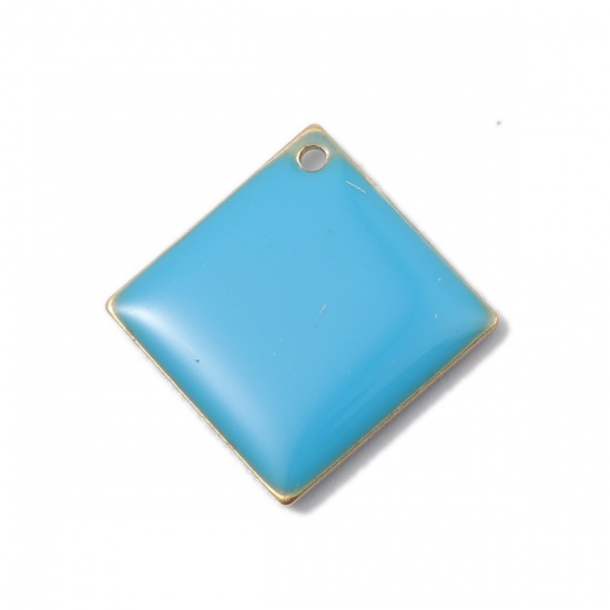 Immagine di Rame Sequins Smaltati Charms Rombo Colore di Ottone Azzurro 21mm x 21mm, 10 Pz