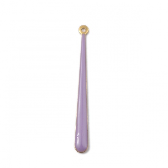 Bild von Kupfer Emaillierte Pailletten Anhänger Baseball Messingfarbe Lila 3.8cm x 0.4cm, 5 Stück