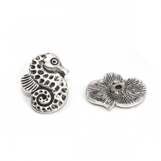 Picture of Zinc Based Alloy Spacer Beads Seahorse Animal Antique Silver 24mm x 18mm, Hole: Approx 2.5mm, 20 PCs