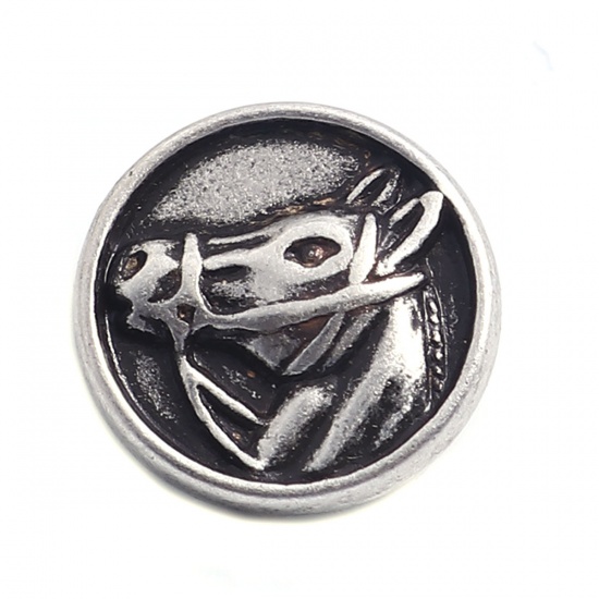 Picture of Zinc Based Alloy Sewing Shank Buttons Single Hole Round Antique Silver Filled Horse Carved 15mm Dia., 10 PCs