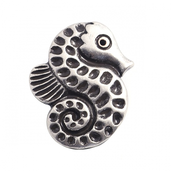 Picture of Zinc Based Alloy Sewing Shank Buttons Single Hole Seahorse Animal Antique Silver Filled 23mm x 18mm, 5 PCs