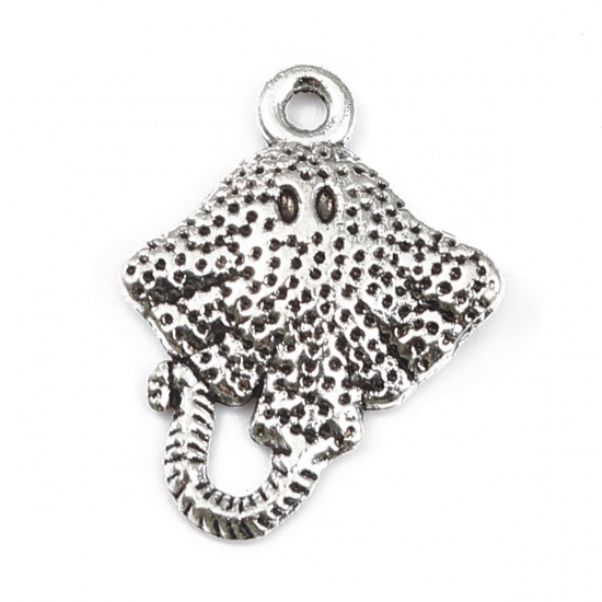 Picture of Zinc Based Alloy Ocean Jewelry Charms Fish Animal Antique Silver 20mm x 15mm, 60 PCs