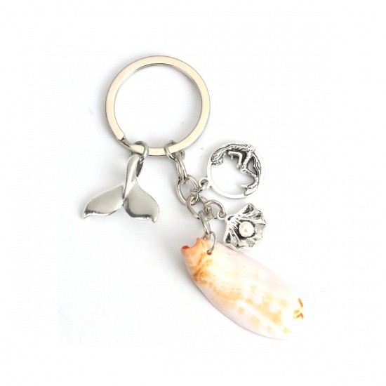 Bild von Schlüsselkette & Schlüsselring Antiksilber Weiß Fischschwanz Muschelschale 9.8cm, 1 Stück