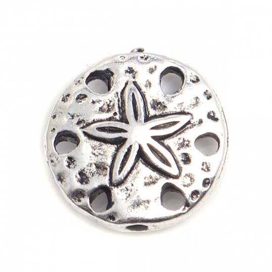 Picture of Zinc Based Alloy Ocean Jewelry Beads Round Antique Silver Star Fish About 15mm Dia., Hole: Approx 1.6mm, 20 PCs