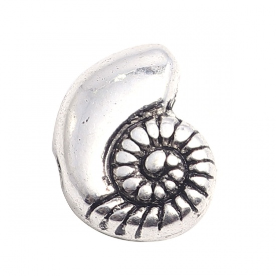 Picture of Zinc Based Alloy Ocean Jewelry Beads Conch/ Sea Snail Antique Silver 11mm x 8mm, Hole: Approx 1.8mm, 50 PCs