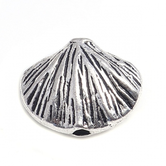 Picture of Zinc Based Alloy Ocean Jewelry Beads Shell Antique Silver 12mm x 10mm, Hole: Approx 1.7mm, 100 PCs