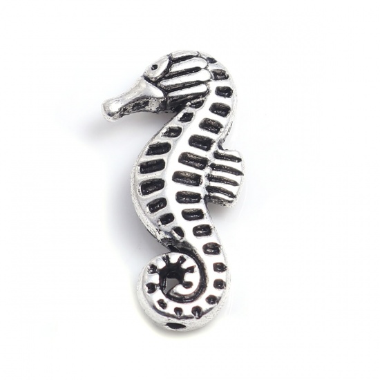 Picture of Zinc Based Alloy Ocean Jewelry Beads Seahorse Animal Antique Silver 20mm x 10mm, Hole: Approx 1.4mm, 50 PCs