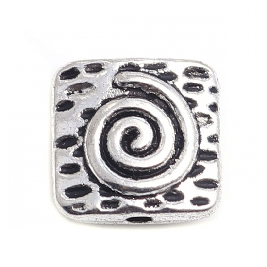 Picture of Zinc Based Alloy Ocean Jewelry Beads Square Antique Silver Spiral 10mm x 10mm, Hole: Approx 1.4mm, 50 PCs