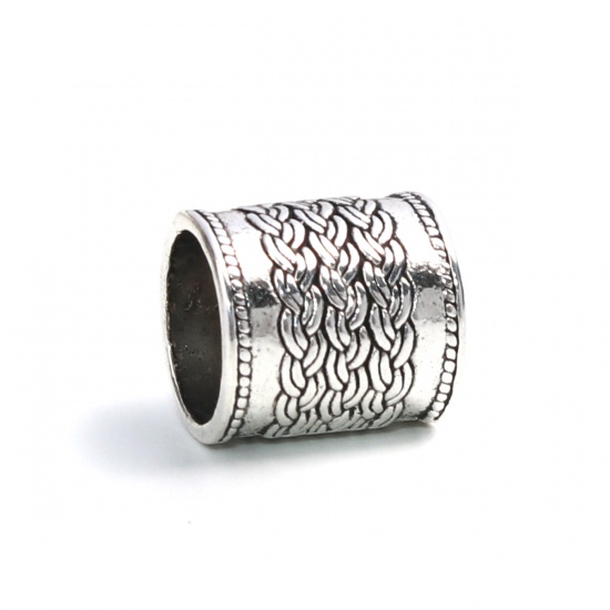 Picture of Zinc Based Alloy Spacer Beads Cylinder Antique Silver Carved Pattern 14mm x 13mm, Hole: Approx 10mm, 30 PCs