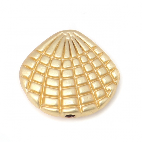 Picture of Zinc Based Alloy Ocean Jewelry Beads Shell Matt Real Gold Plated 14mm x 13mm, Hole: Approx 1.2mm, 10 PCs