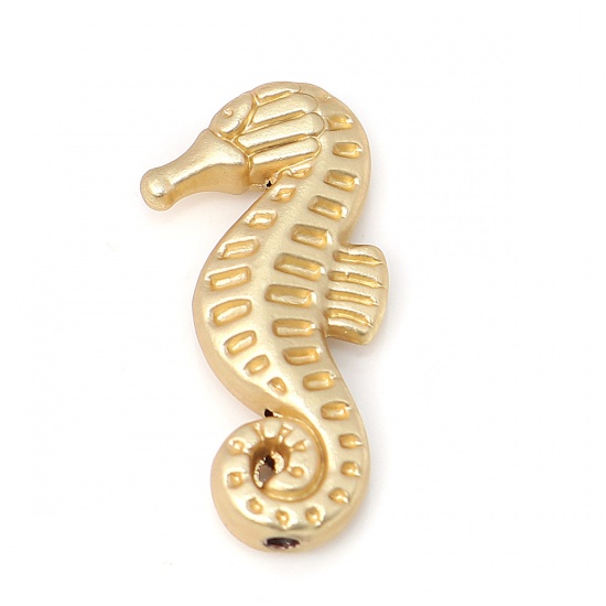 Picture of Zinc Based Alloy Ocean Jewelry Beads Seahorse Animal Matt Real Gold Plated 21mm x 11mm, Hole: Approx 1.1mm, 10 PCs