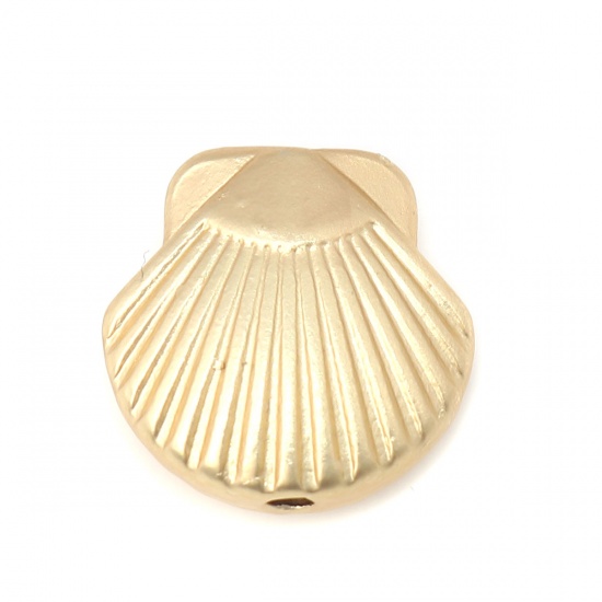 Picture of Zinc Based Alloy Ocean Jewelry Beads Shell Matt Real Gold Plated 13mm x 13mm, Hole: Approx 1.5mm, 10 PCs