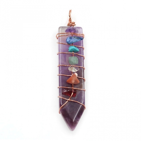 Picture of February Birthstone - Amethyst ( Natural ) Yoga Healing Pendants Crayon Purple Wrapped 5.2cm x 1.2cm, 1 Piece
