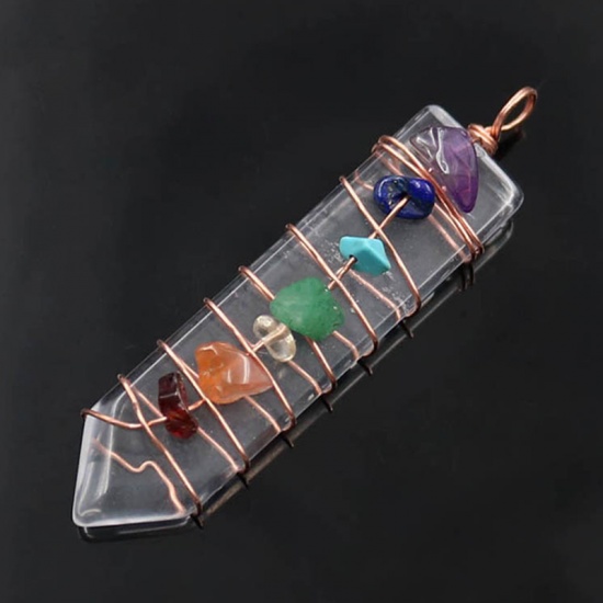Picture of White Quartz Rock Crystal ( Synthetic ) Yoga Healing Pendants Crayon Transparent Clear Wrapped 5.2cm x 1.2cm, 1 Piece