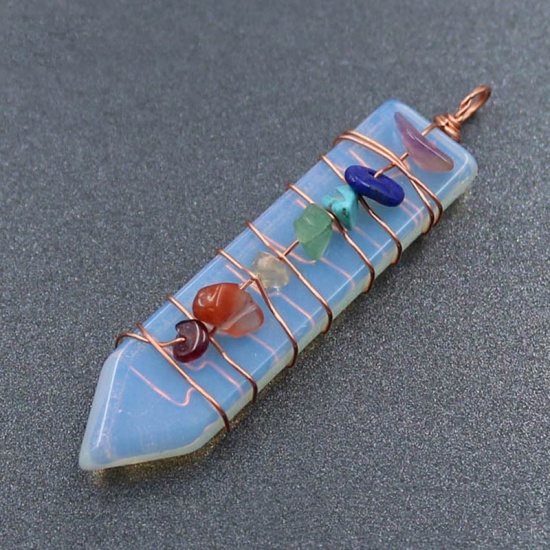 Picture of Opal ( Synthetic ) Yoga Healing Pendants Crayon Ivory Wrapped 5.2cm x 1.2cm, 1 Piece