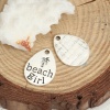 Picture of Zinc Based Alloy Ocean Jewelry Charms Drop Antique Silver Message " beach girl " 20mm x 15mm, 10 PCs