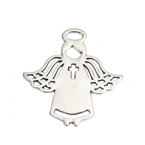 Picture of Zinc Based Alloy Charms Angel Silver Tone Hollow 27mm x 26mm, 30 PCs