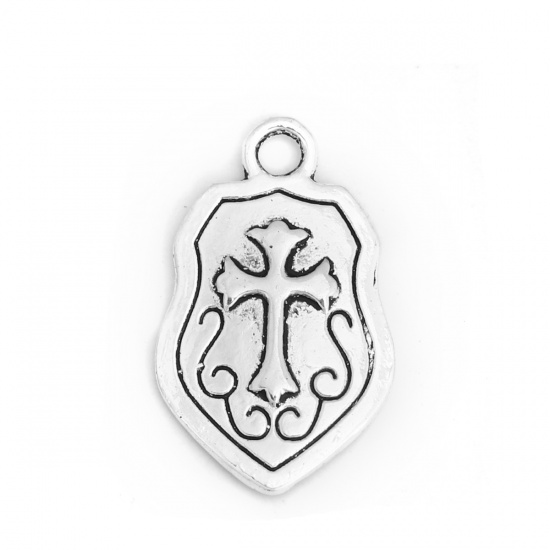 Picture of Zinc Based Alloy Charms Shield Antique Silver Cross 24mm x 15mm, 50 PCs