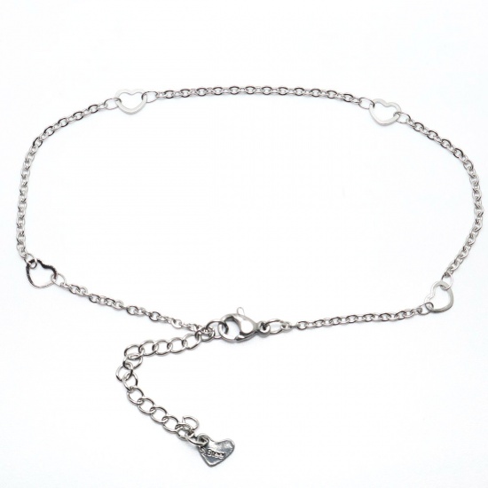 Picture of 304 Stainless Steel Anklet Silver Tone Heart 23cm(9") long, 1 Piece