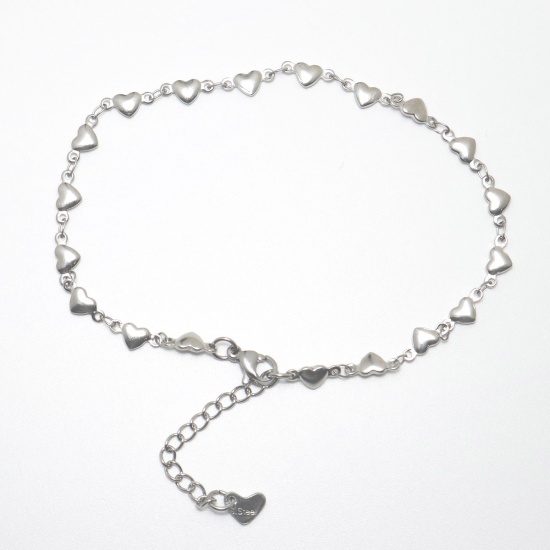 Picture of 304 Stainless Steel Anklet Silver Tone Heart 22.8cm(9") long, 1 Piece