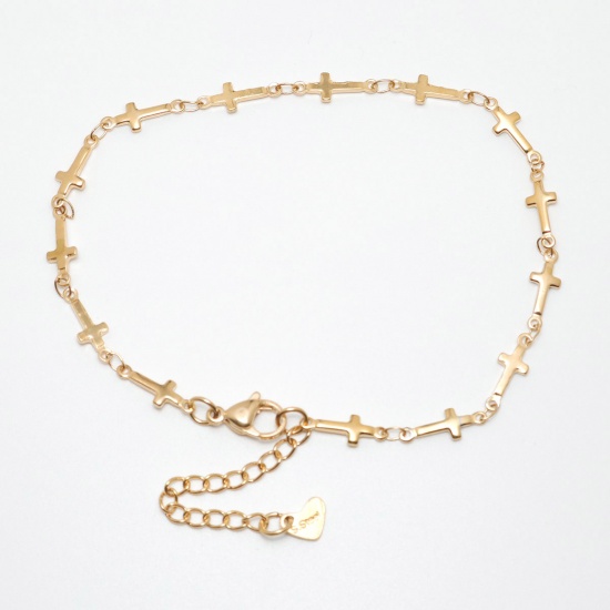 Picture of 304 Stainless Steel Anklet Gold Plated Cross 22.5cm(8 7/8") long, 1 Piece