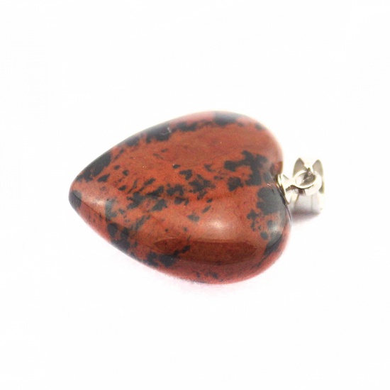 Picture of Swan Stone ( Natural ) Charms Heart Black & Red 23mm x 20mm, 2 PCs