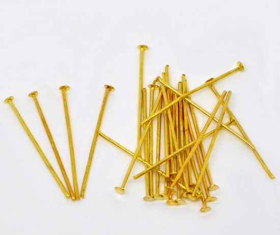 Picture of Alloy Head Pins Gold Plated 24mm(1") long, 0.7mm (21 gauge), 700 PCs