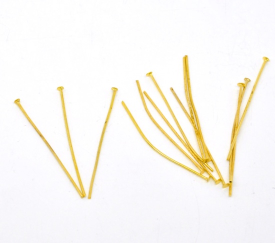 Picture of Iron Based Alloy Head Pins Gold Plated 4.5cm(1 6/8") long, 0.7mm (21 gauge), 2 kg(about 10000 PCs)