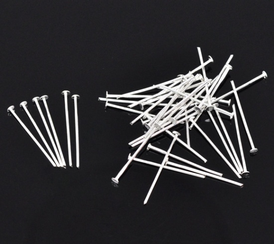 Picture of Iron Based Alloy Head Pins Silver Plated 22mm( 7/8") long, 0.7mm (21 gauge), 9000 PCs