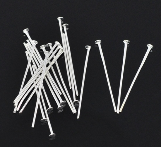 Picture of Alloy Head Pins Silver Plated 28mm(1 1/8") long, 0.7mm (21 gauge), 500 PCs
