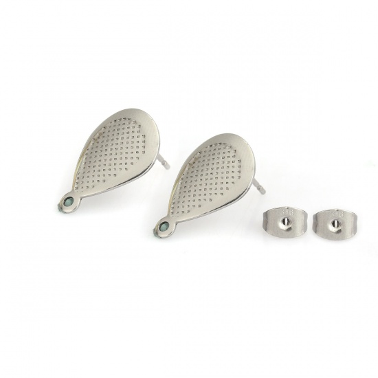 Bild von 304 Edelstahl Ohrring Ohrstecker Tropfen Silberfarbe M/Öse 18mm x 12mm, Drahtstärke: (21 gauge), 10 Stück