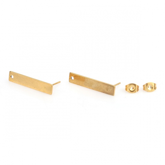 Bild von 304 Edelstahl Ohrring Ohrstecker Rechteck Vergoldet M/Öse 25mm x 5mm, Drahtstärke: (21 gauge), 10 Stück